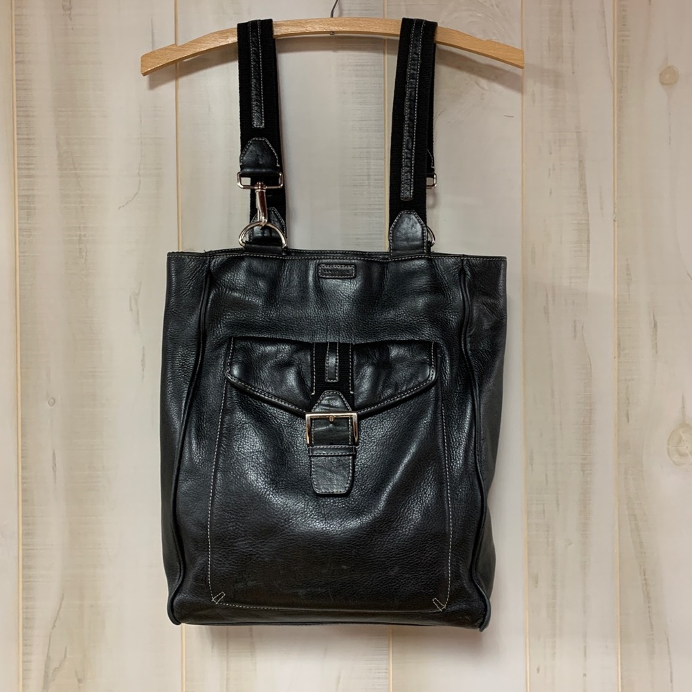 Levenger Black Pebbled Leather Tote Bag